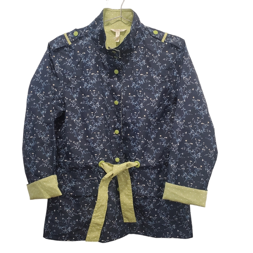 Matilda Jane Women's Size Small Navy Blue Green Floral Jacket Sash Belt